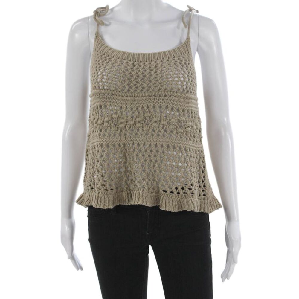 Cotton By Autumn Cashmere Women Beige Scoop Neck Sleeveless Tank Cotton Size M
